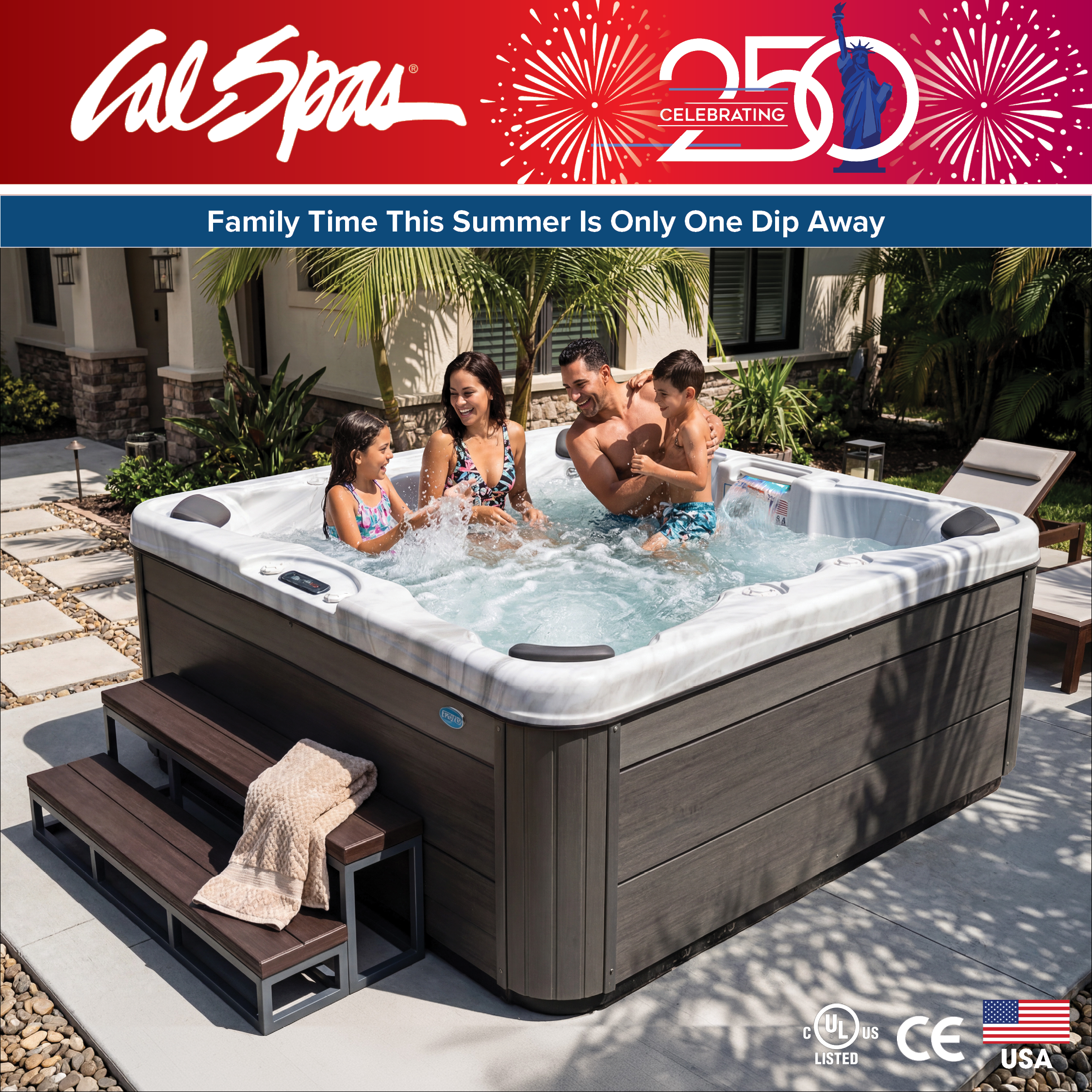 Calspas hot tub being used in a family setting - Des Moines